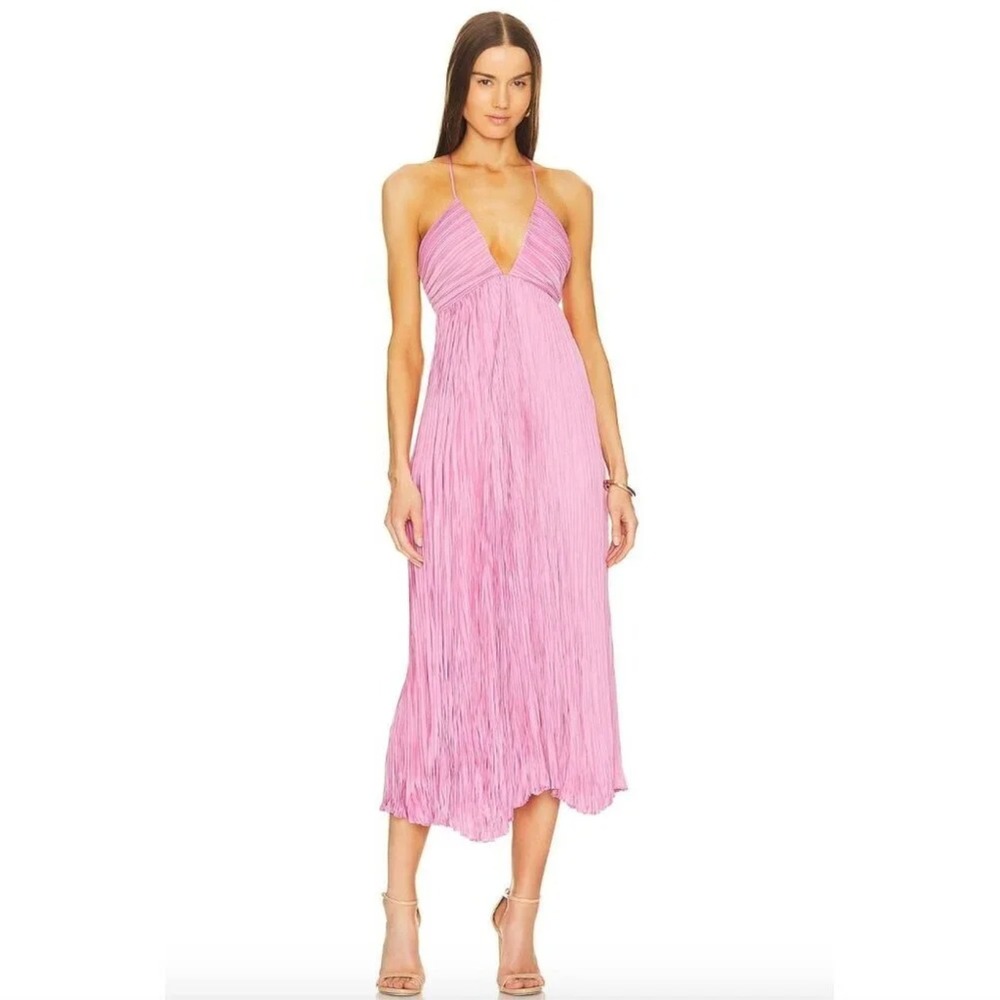 NWT A.L.C. Angelina Pleated Midi Dress Plisse Satin Chateau Rose Pink Size 4